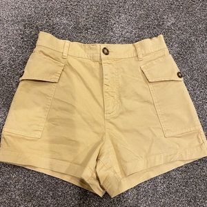Frame Denim light yellow khaki high-waist stretch jean shorts 26